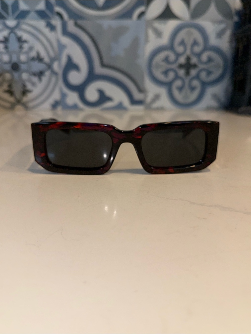Prada Men's Rectangular Tortoiseshell Sunglasses in Dark Brown and Black